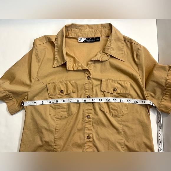 New York & Company Madison Shirt Tan Button-Up Short-Sleeve Women’s Size Medium - Picture 9 of 16